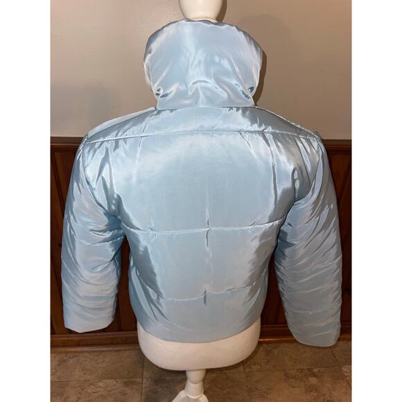 Womens Pretty Little Thing Ice Light Blue Cropped Warm Puffer Coat Size 6 - Picture 2 of 8